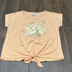 Peach Floral Knot-Front Tee